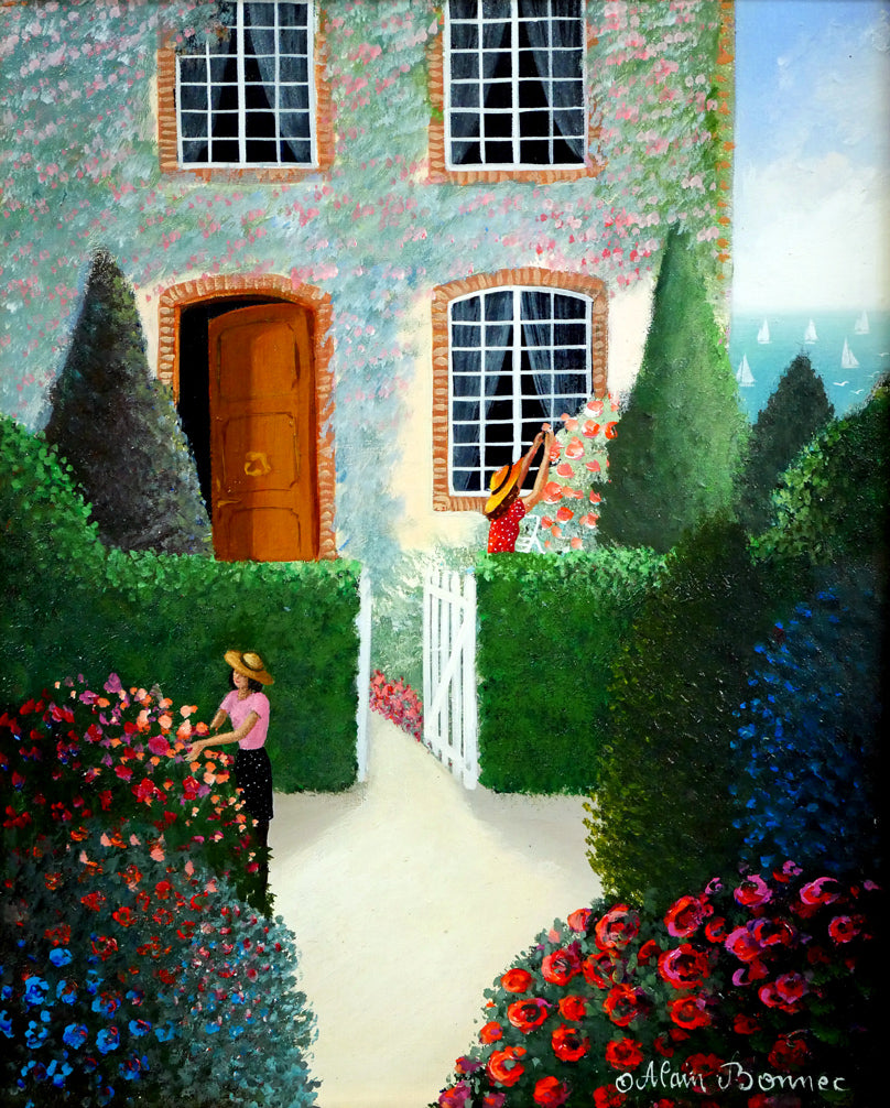 アラン ボネック(Alain BONNEC)「コートダジュールの休日」油絵・仏F3号 作品全体画像