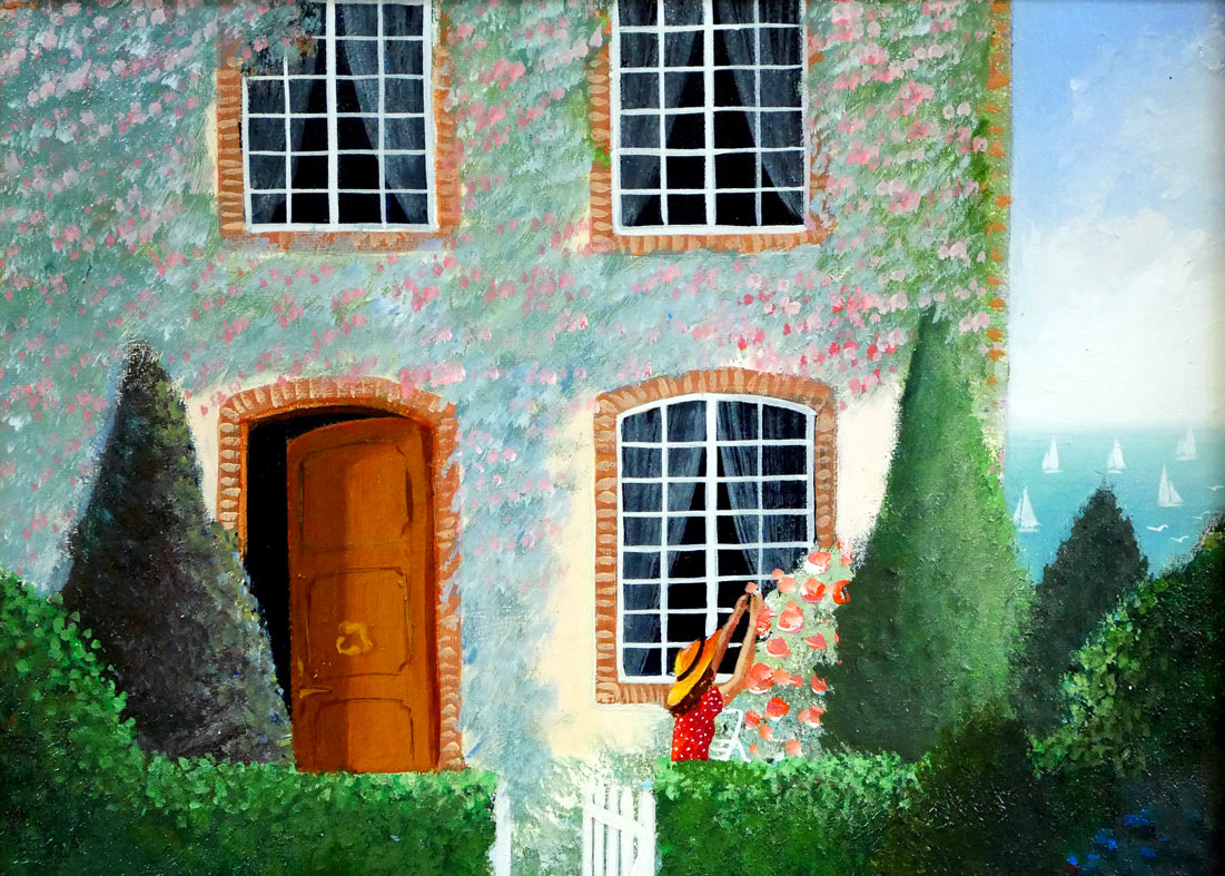 アラン ボネック(Alain BONNEC)「コートダジュールの休日」油絵・仏F3号 拡大画像1