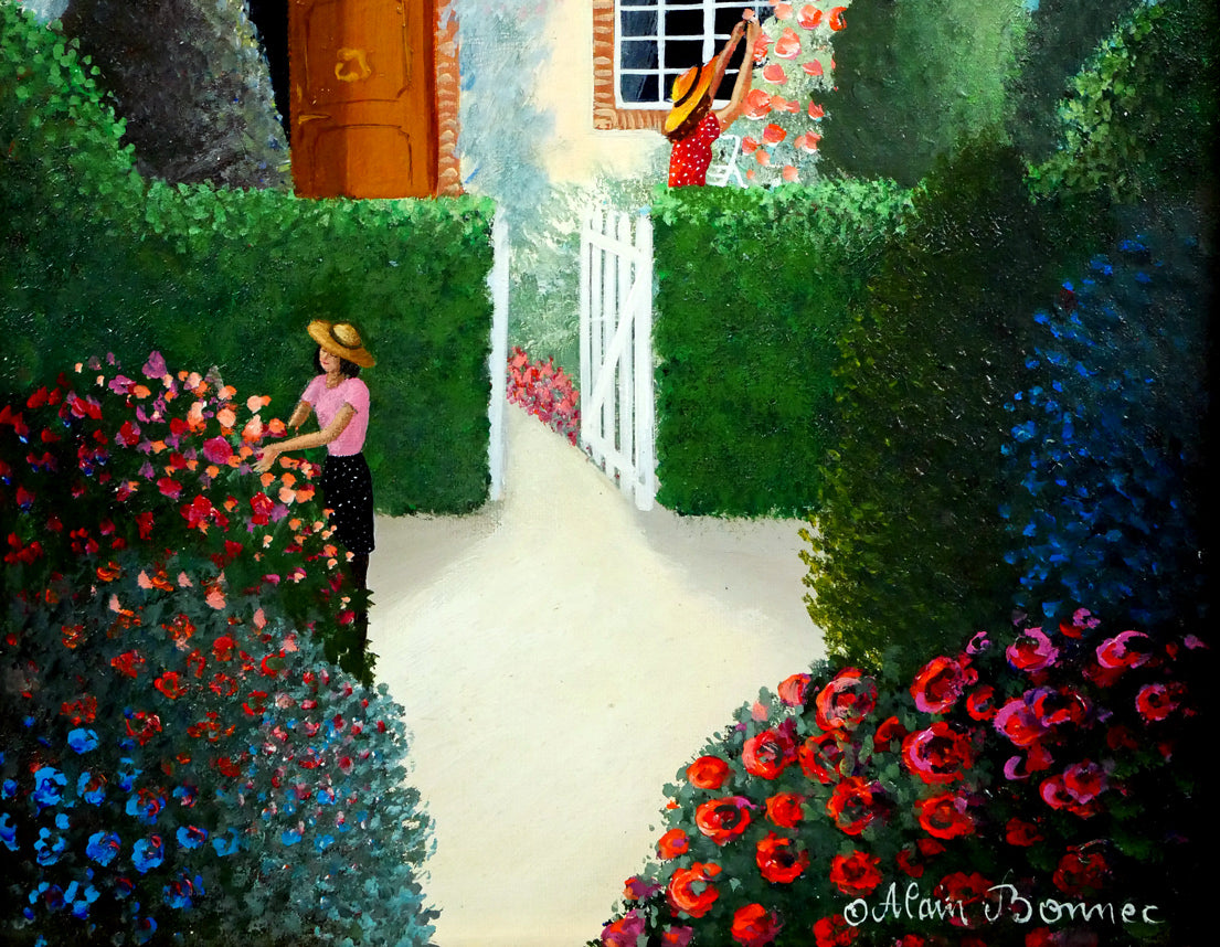 アラン ボネック(Alain BONNEC)「コートダジュールの休日」油絵・仏F3号 拡大画像4