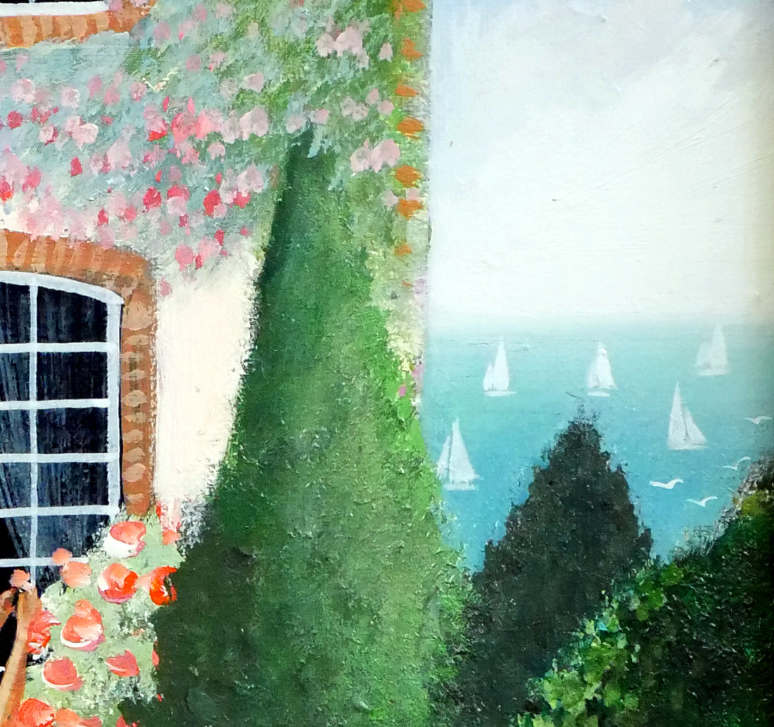 アラン ボネック(Alain BONNEC)「コートダジュールの休日」油絵・仏F3号 拡大画像3