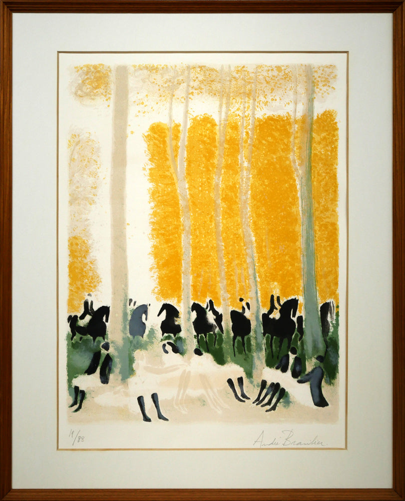 アンドレ ブラジリエ(Andre Brasilier)「乗馬服の一行(黄)」リトグラフ