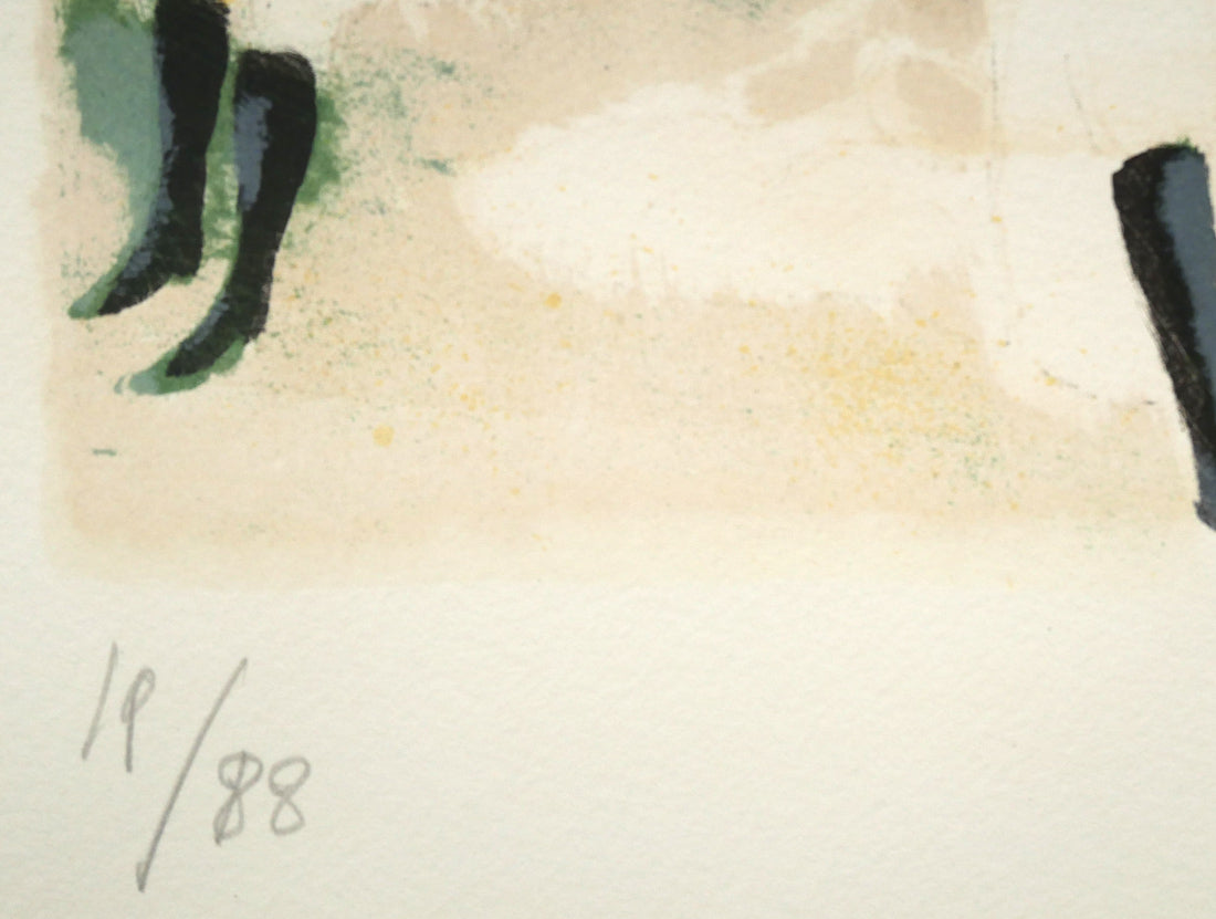 アンドレ ブラジリエ(Andre Brasilier)「乗馬服の一行(黄)」リトグラフ 限定番号(ed,19/88)