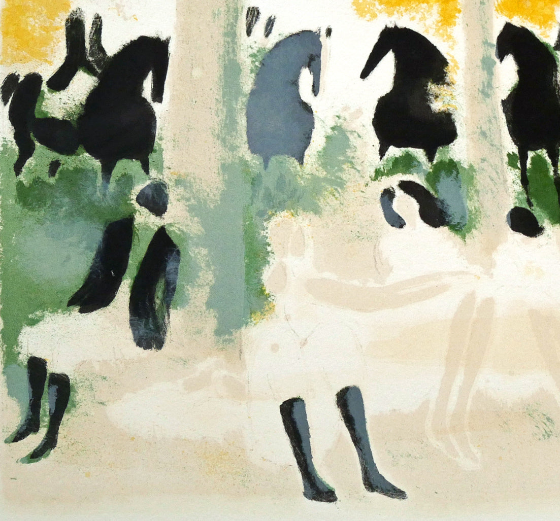 アンドレ ブラジリエ(Andre Brasilier)「乗馬服の一行(黄)」リトグラフ 拡大画像5