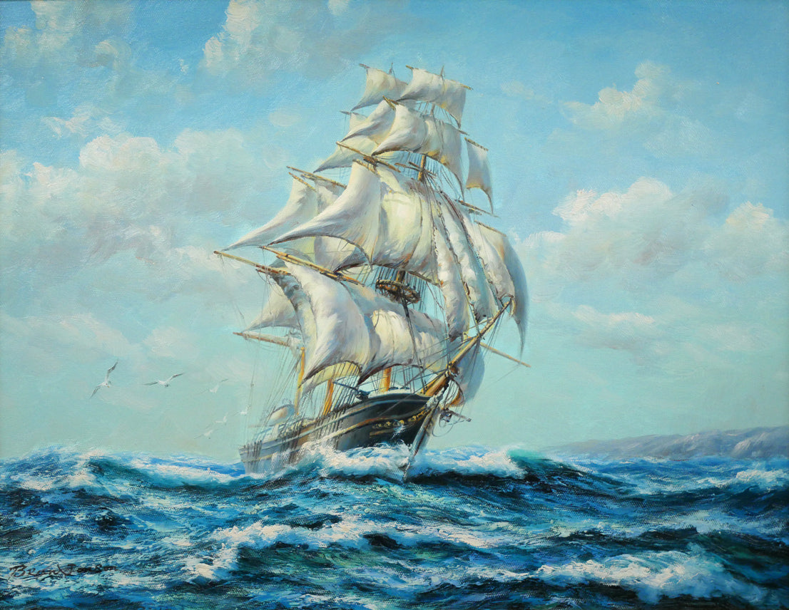 ブライアン ジョンソン(BRIAN JONSON)「帆船」油絵・F6号 作品全体画像