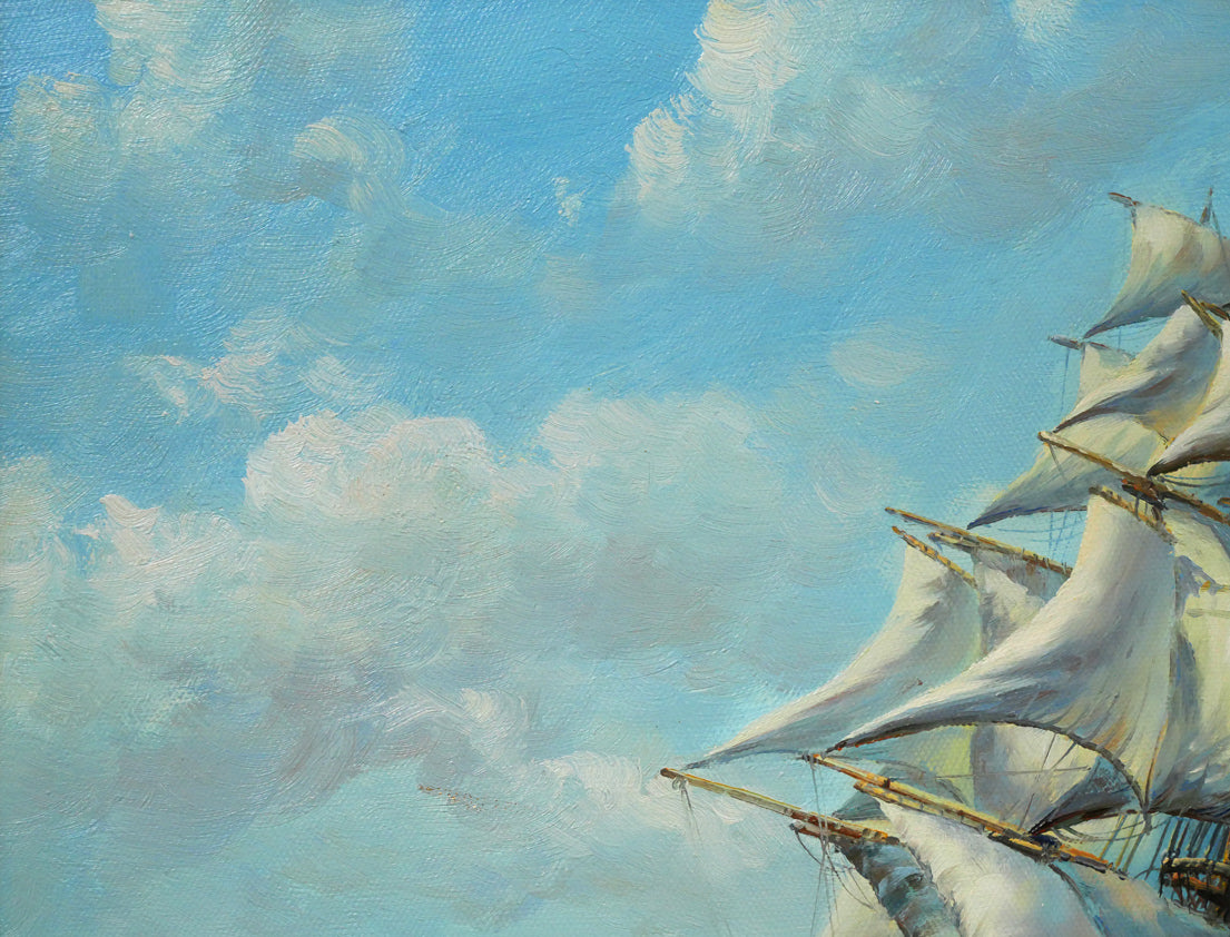 ブライアン ジョンソン(BRIAN JONSON)「帆船」油絵・F6号 拡大画像1