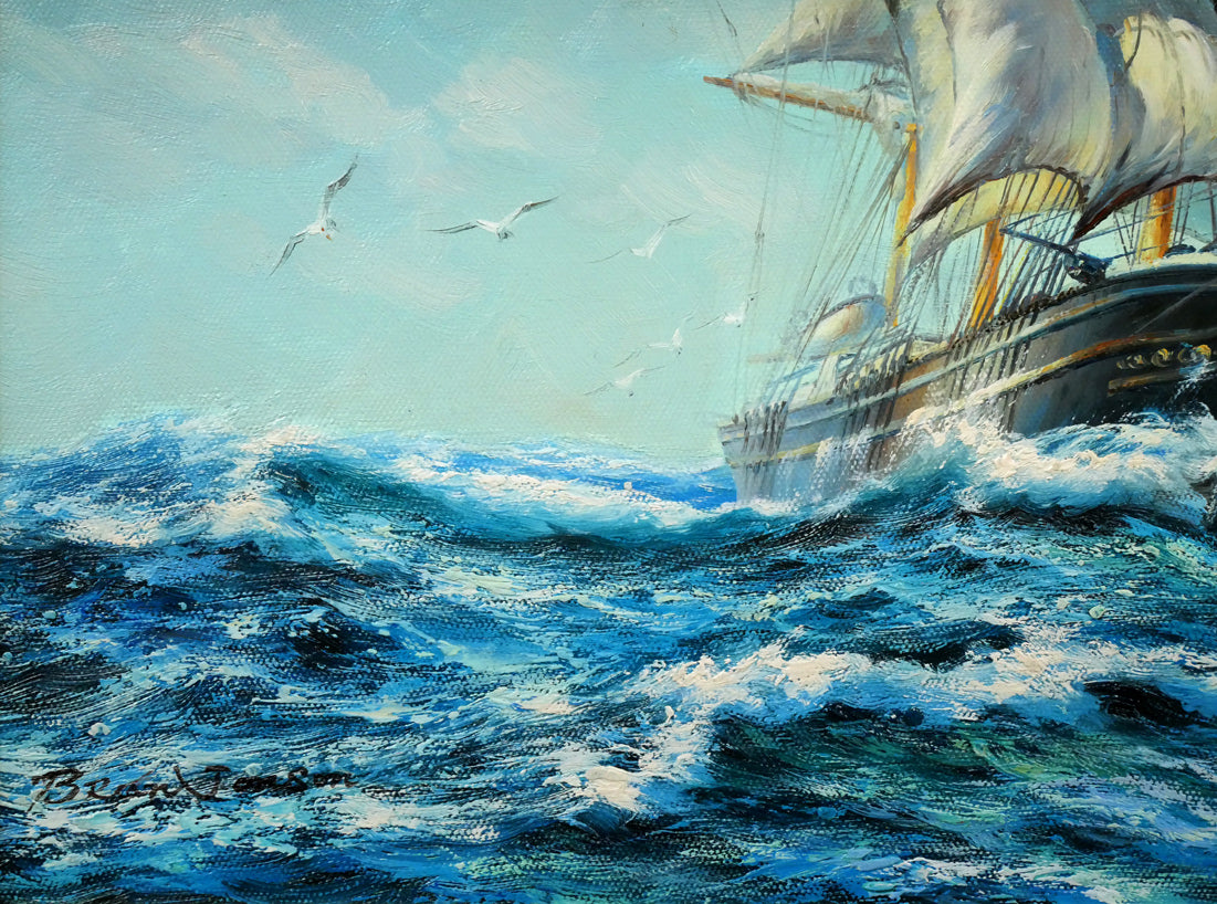 ブライアン ジョンソン(BRIAN JONSON)「帆船」油絵・F6号 拡大画像4