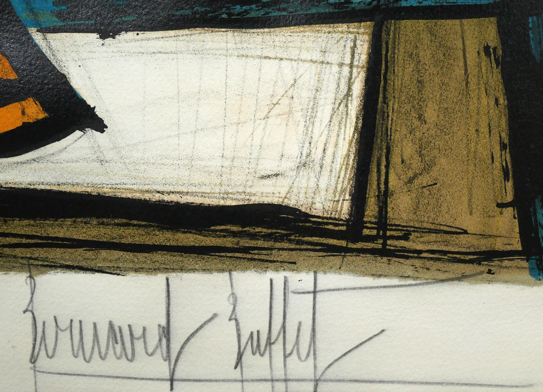 ベルナール・ビュッフェ(Bernard BUFFET)「青い背景の花束」リトグラフ 本人直筆鉛筆サイン