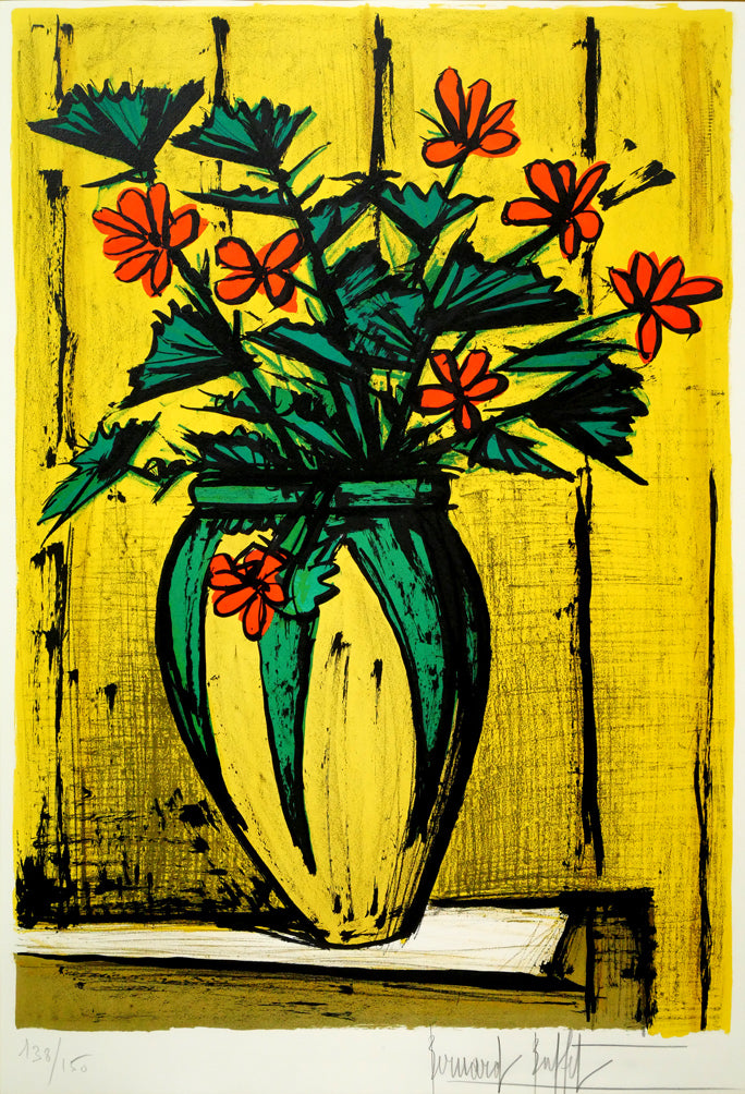 ベルナール・ビュッフェ(Bernard BUFFET)「花と花瓶」リトグラフ 作品全体拡大画像