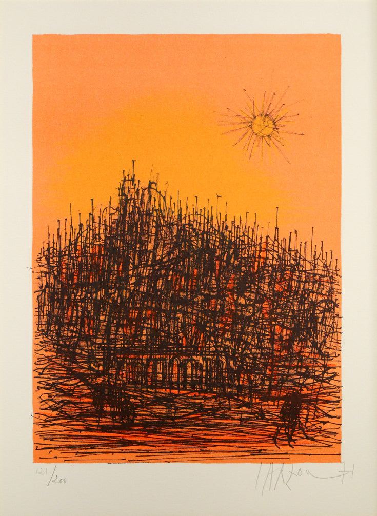 ジャン・カルズー(Jean CARZOU)「太陽のある風景」リトグラフ 作品全体画像