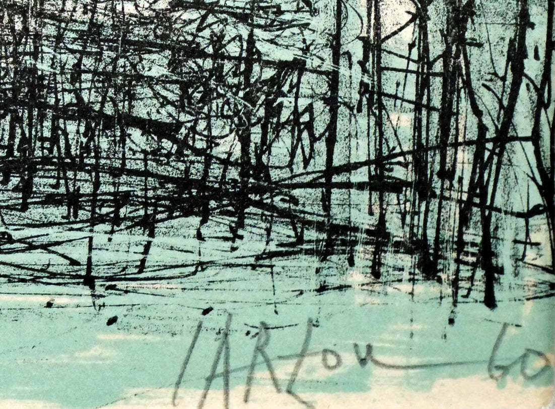 ジャン カルズー(Jean CARZOU)「冬の丘」リトグラフ 本人直筆鉛筆サイン、年記(1960年作)