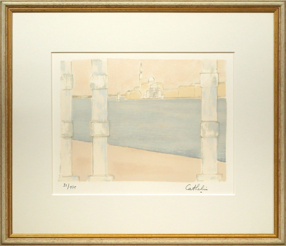 ベルナール カトラン(Bernard CATHELIN)「サン・ジョルジョ島を望む(ドガナ海より)」リトグラフ