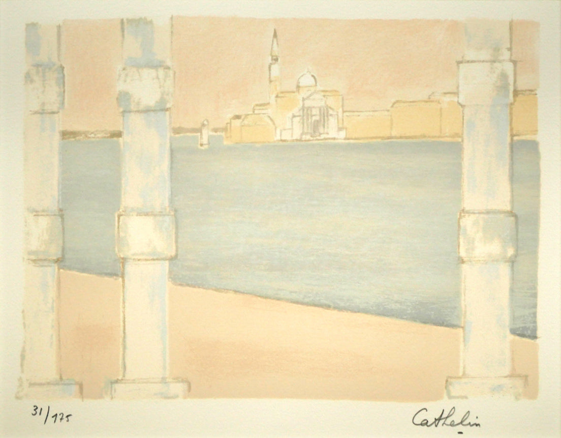 ベルナール カトラン(Bernard CATHELIN)「サン・ジョルジョ島を望む(ドガナ海より)」リトグラフ 作品全体画像