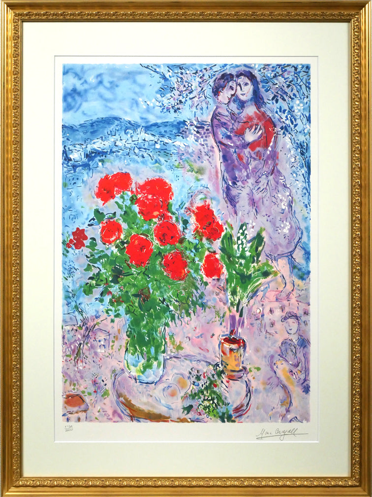 マルク シャガール(Marc Chagall)「赤い薔薇と恋人たち」リトグラフ