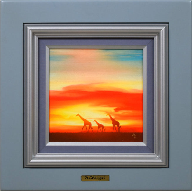 鎮西直秀「サバンナの神々・キリン」油絵・S0号