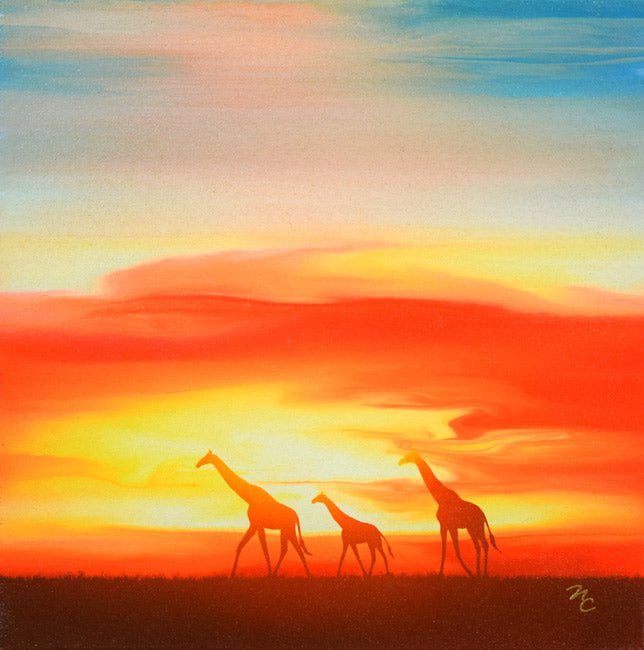 鎮西直秀「サバンナの神々・キリン」油絵・S0号 作品全体拡大画像