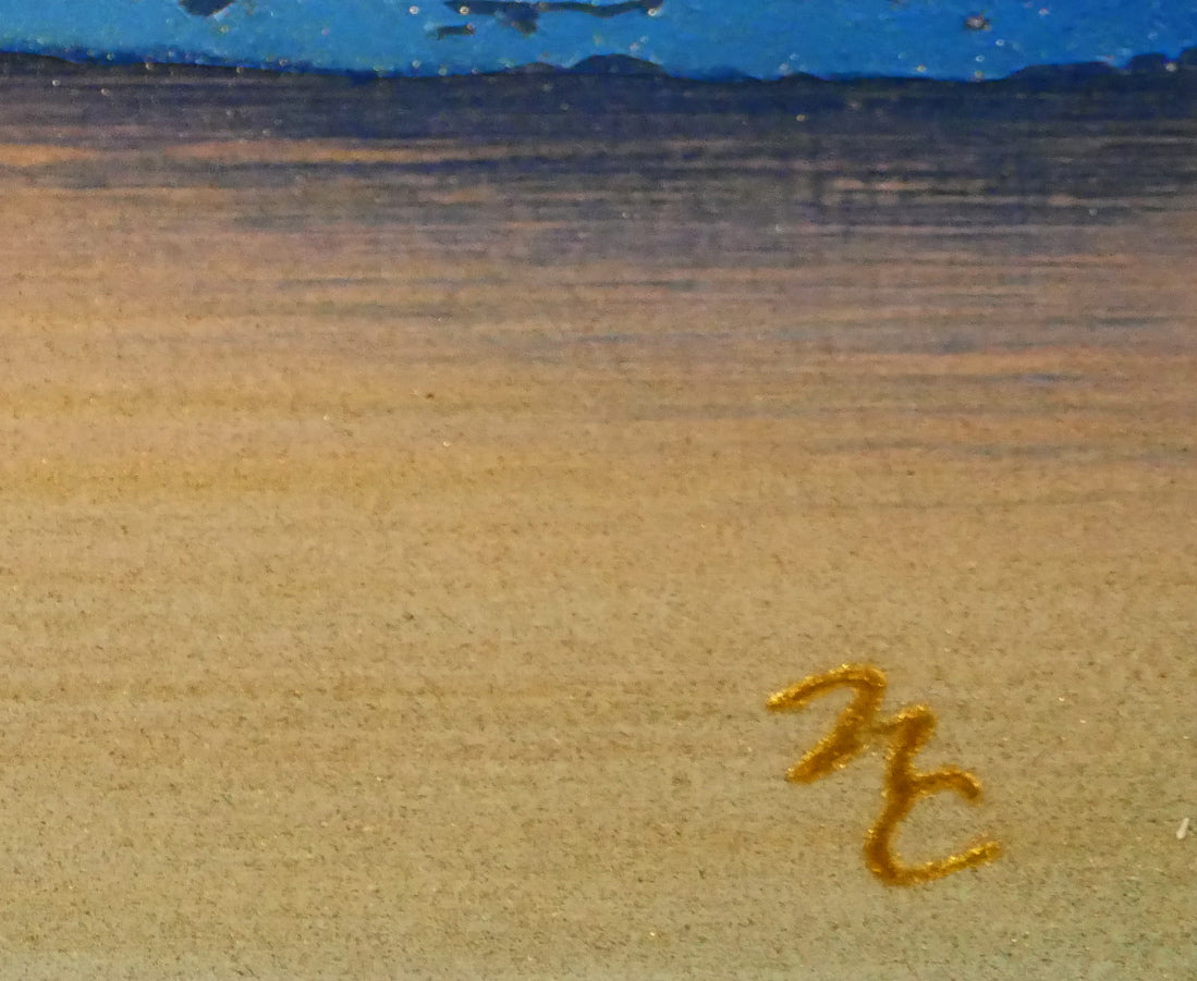 鎮西直秀「瑞彩 納沙布岬旭日」油絵・特0号 サイン拡大画像