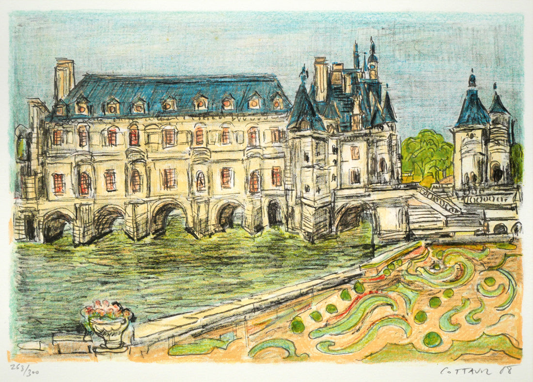 アンドレ コタボ(COTTAVOZ)「シュノンソー城(フランス)」リトグラフ 作品全体画像