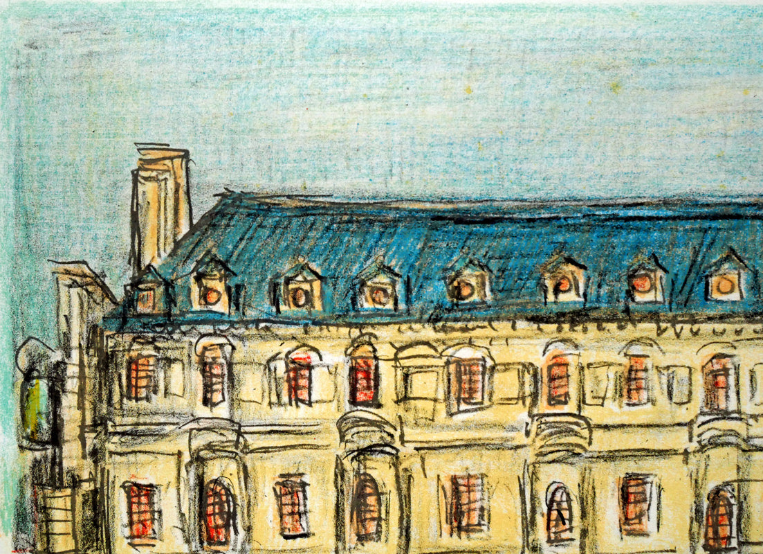 アンドレ コタボ(COTTAVOZ)「シュノンソー城(フランス)」リトグラフ 拡大画像1