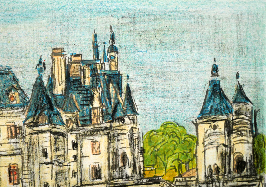 アンドレ コタボ(COTTAVOZ)「シュノンソー城(フランス)」リトグラフ 拡大画像2