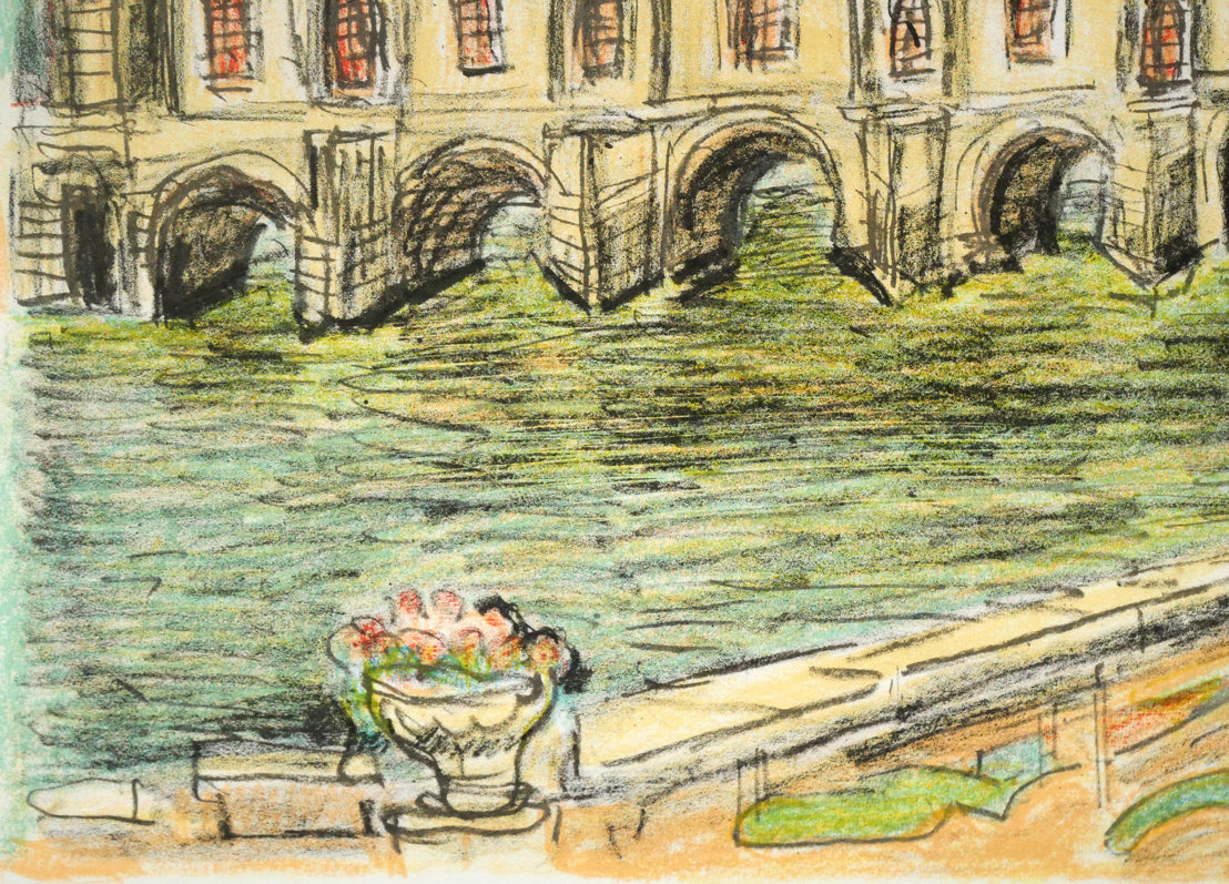 アンドレ コタボ(COTTAVOZ)「シュノンソー城(フランス)」リトグラフ 拡大画像3