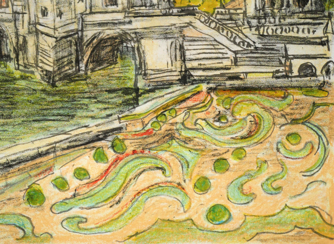 アンドレ コタボ(COTTAVOZ)「シュノンソー城(フランス)」リトグラフ 拡大画像4