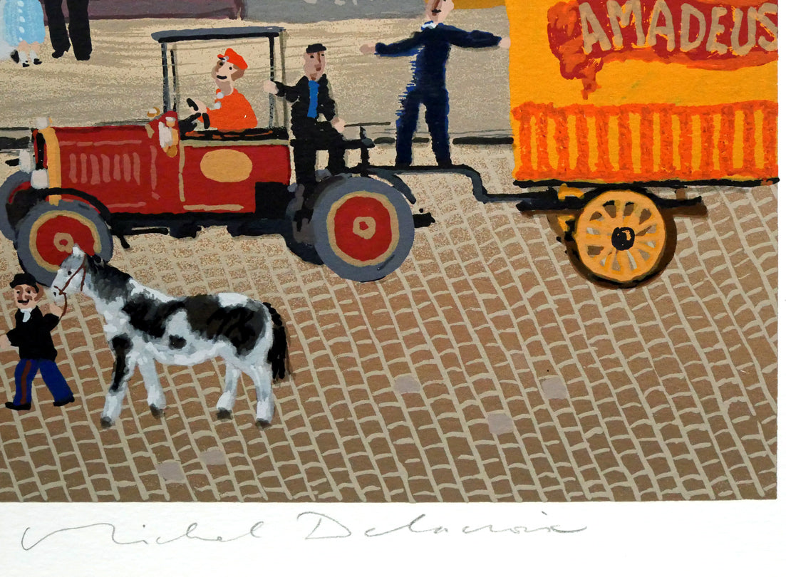 ミッシェル ドラクロワ(Michel DELACROIX)「サーカスの行進」シルクスクリーン版画 本人直筆鉛筆サイン入り