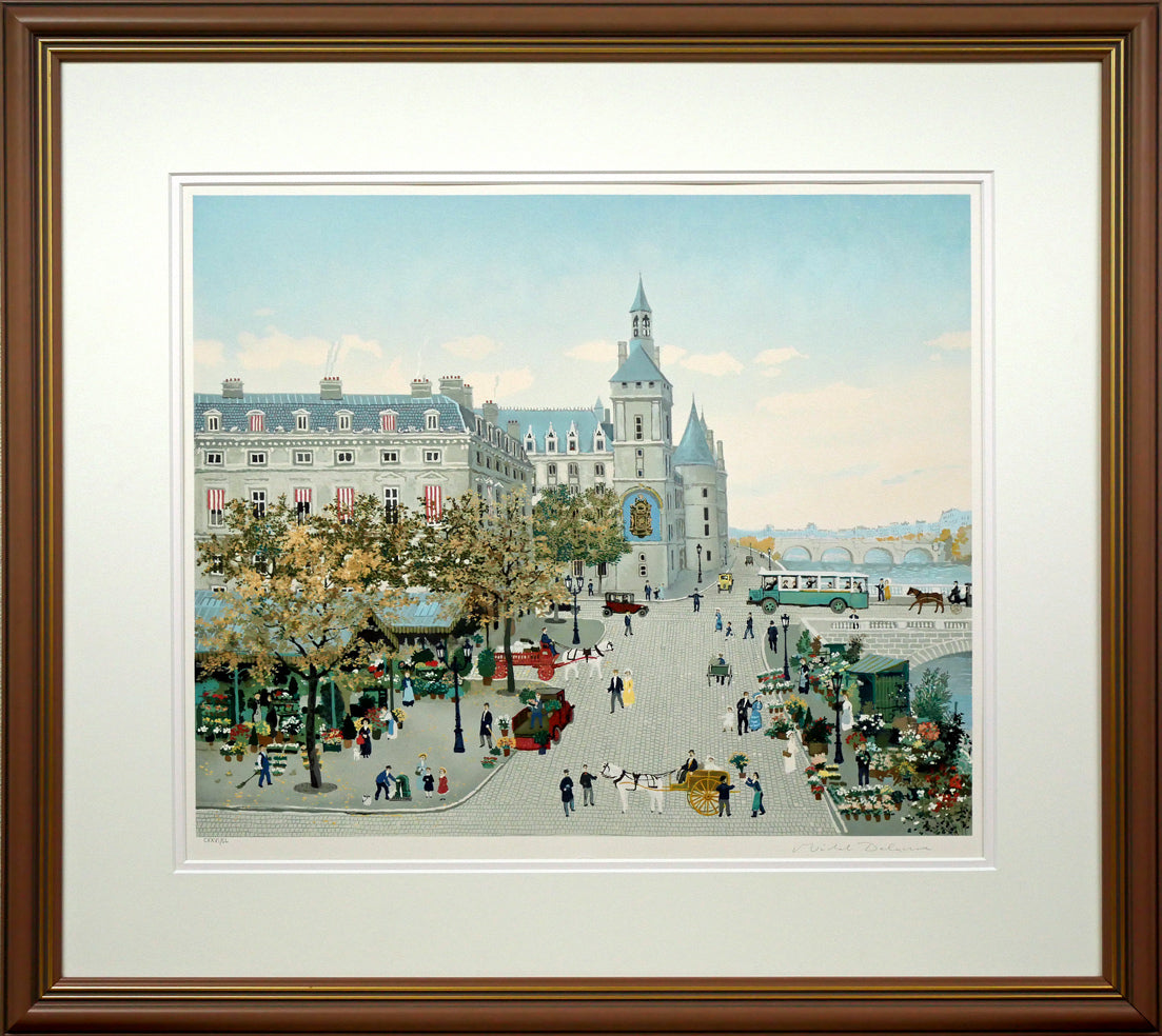 ミッシェル ドラクロワ(Michel DELACROIX)「花市場(フラワーマーケット)」リトグラフ・限定サイン入り