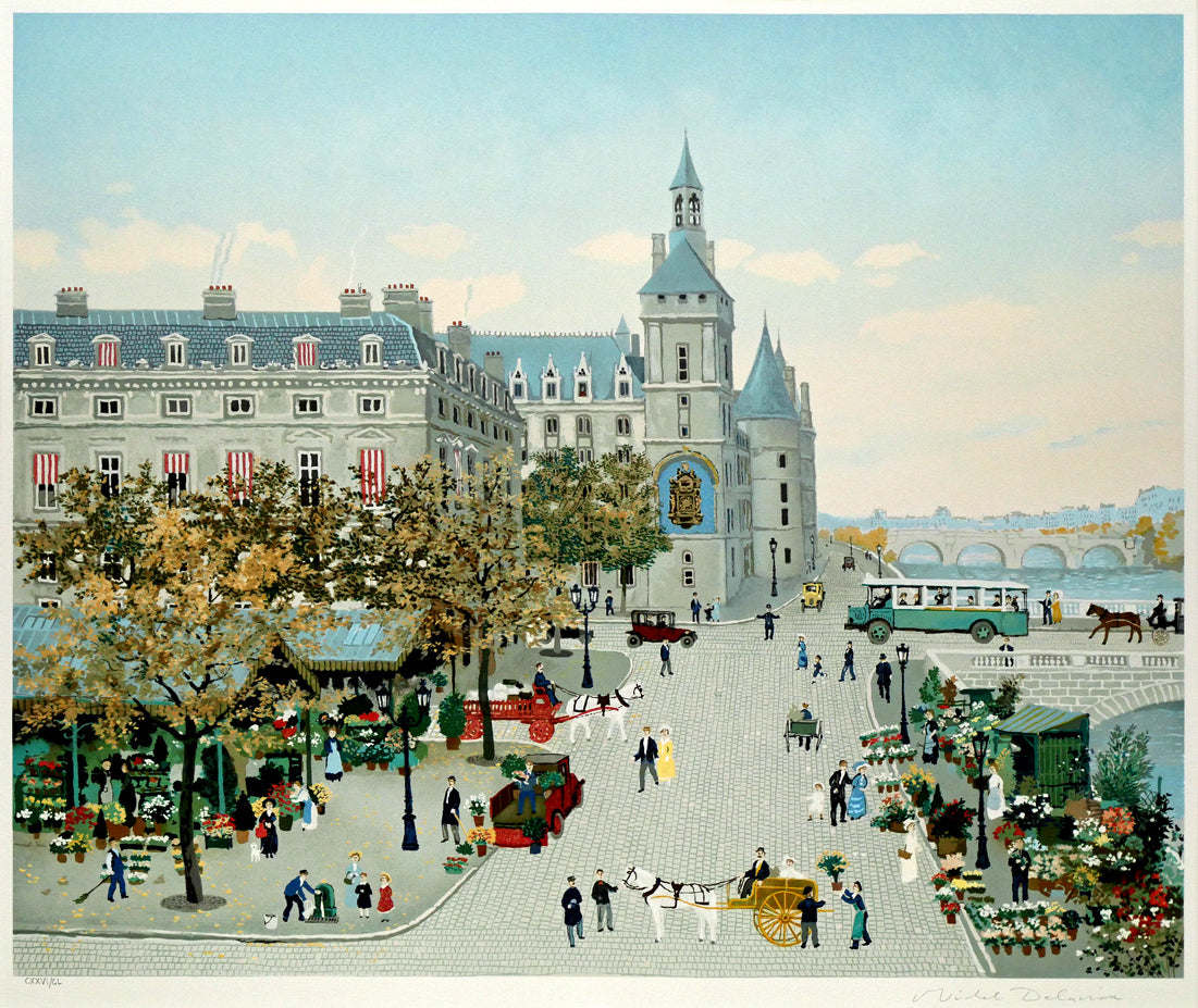 ミッシェル ドラクロワ(Michel DELACROIX)「花市場(フラワーマーケット)」リトグラフ・限定サイン入り 作品全体画像