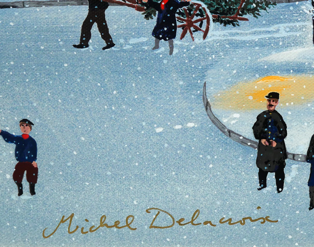 ミッシェル ドラクロワ「ノエル ノエル」キャンバスにシルクスクリーン版画 本人直筆金ペンサイン