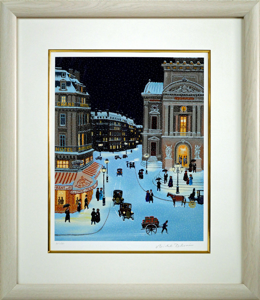 ミッシェル ドラクロワ(Michel DELACROIX)「オペラ座付近:「少年時代のパリ」より冬」シルクスクリーン版画・限定サイン入り