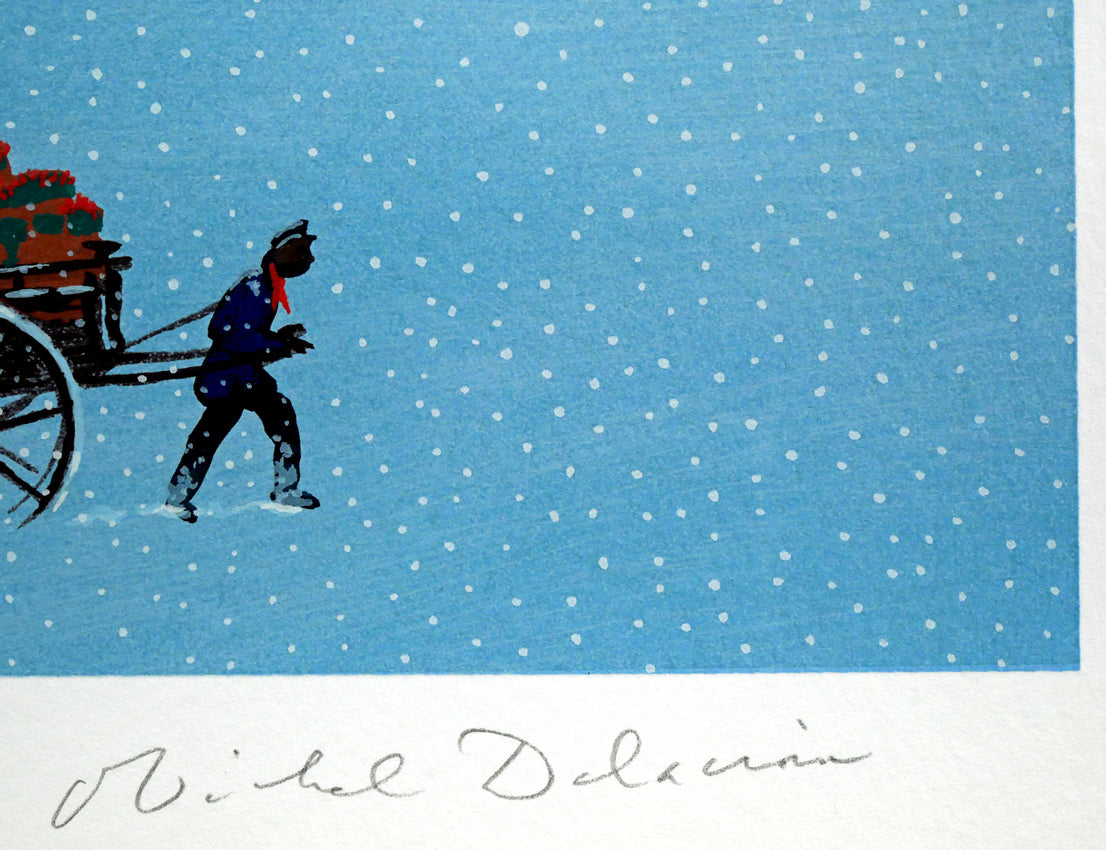 ミッシェル ドラクロワ(Michel DELACROIX)「オペラ座付近:「少年時代のパリ」より冬」シルクスクリーン版画・限定サイン入り 本人直筆鉛筆サイン