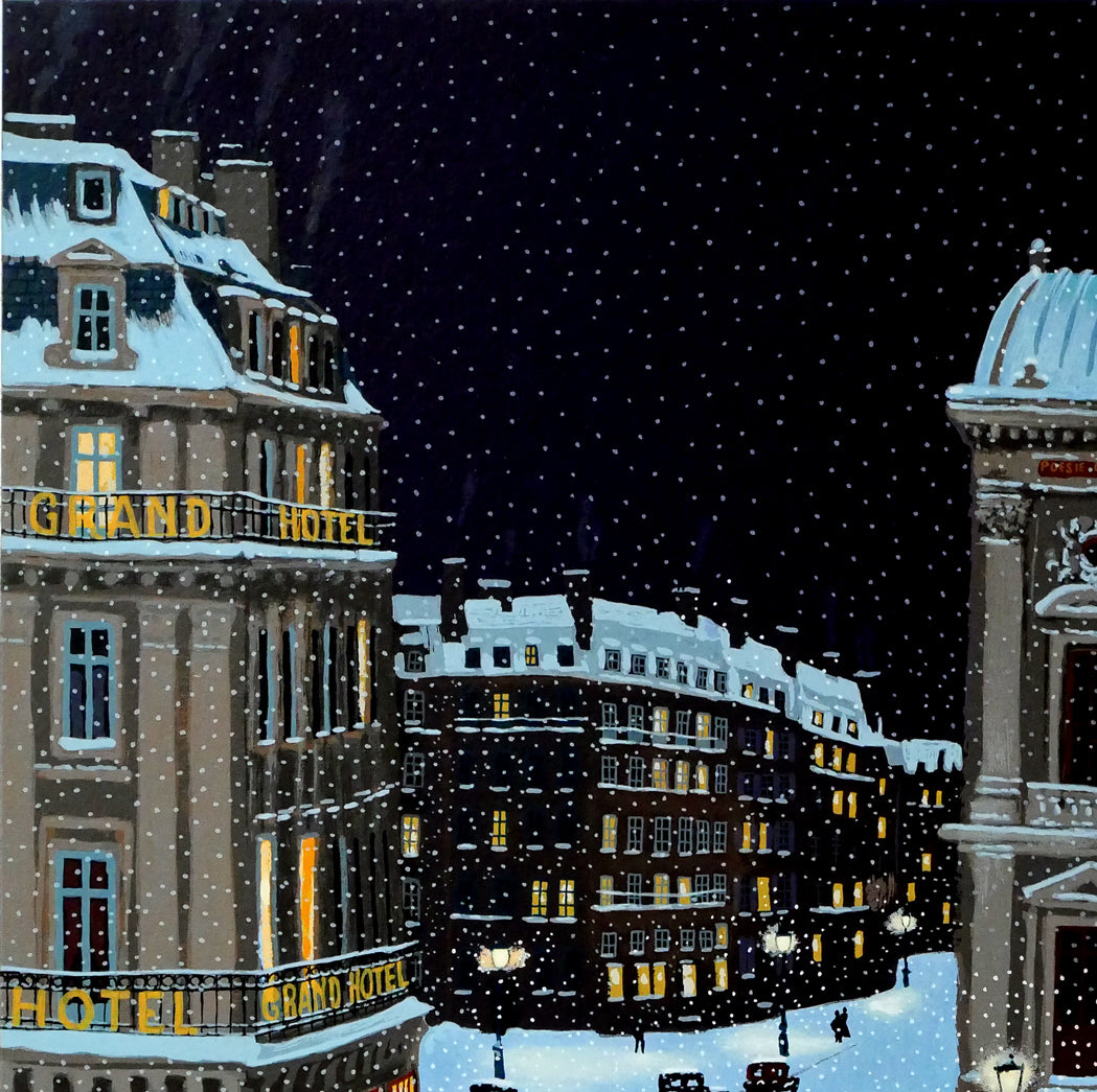 ミッシェル ドラクロワ(Michel DELACROIX)「オペラ座付近:「少年時代のパリ」より冬」シルクスクリーン版画・限定サイン入り 拡大画像1