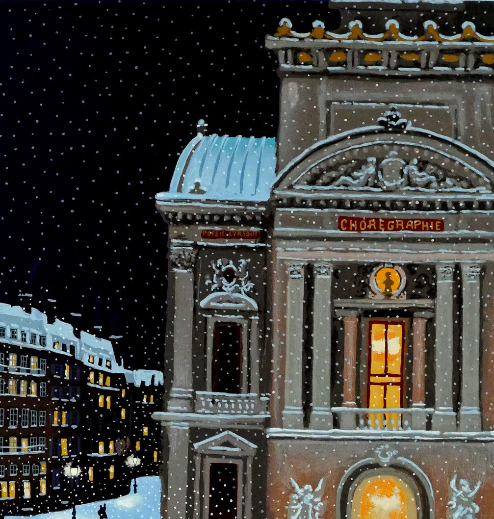 ミッシェル ドラクロワ(Michel DELACROIX)「オペラ座付近:「少年時代のパリ」より冬」シルクスクリーン版画・限定サイン入り 拡大画像2