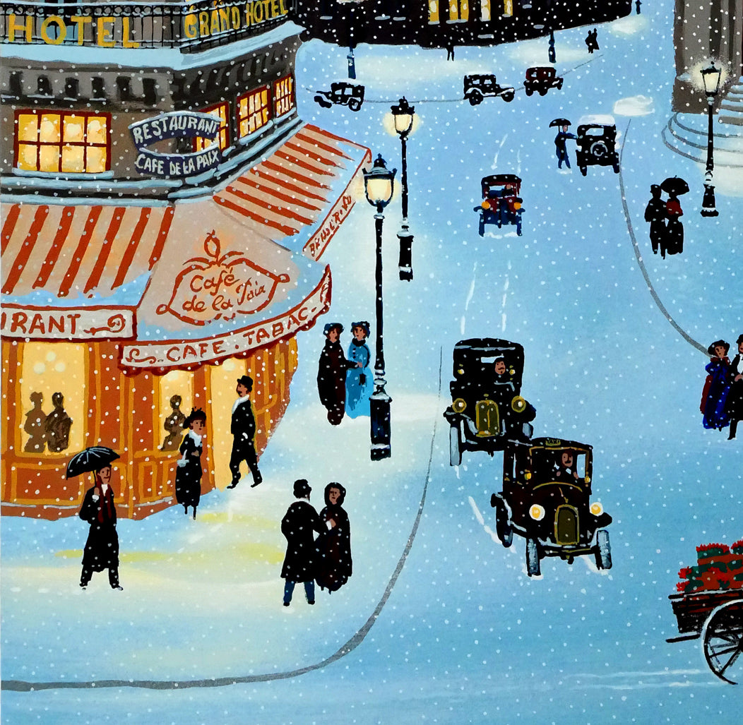 ミッシェル ドラクロワ(Michel DELACROIX)「オペラ座付近:「少年時代のパリ」より冬」シルクスクリーン版画・限定サイン入り 拡大画像3