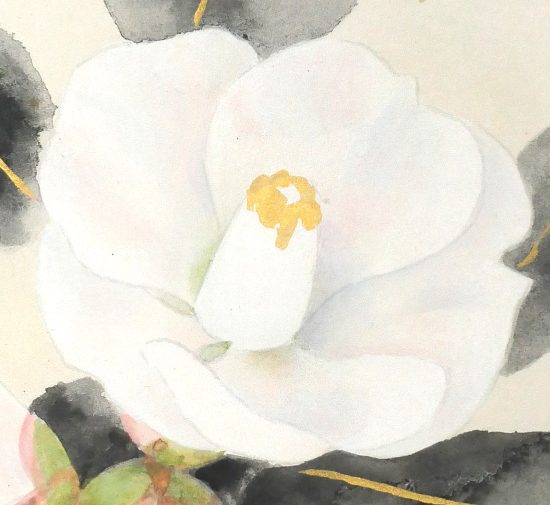 堂本印象「白きつばき」日本画・F6号 拡大画像5