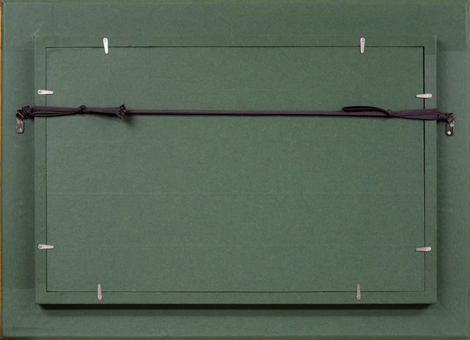 蛯子善悦「二つの瓶と果物」油絵・M8号 額縁裏側画像