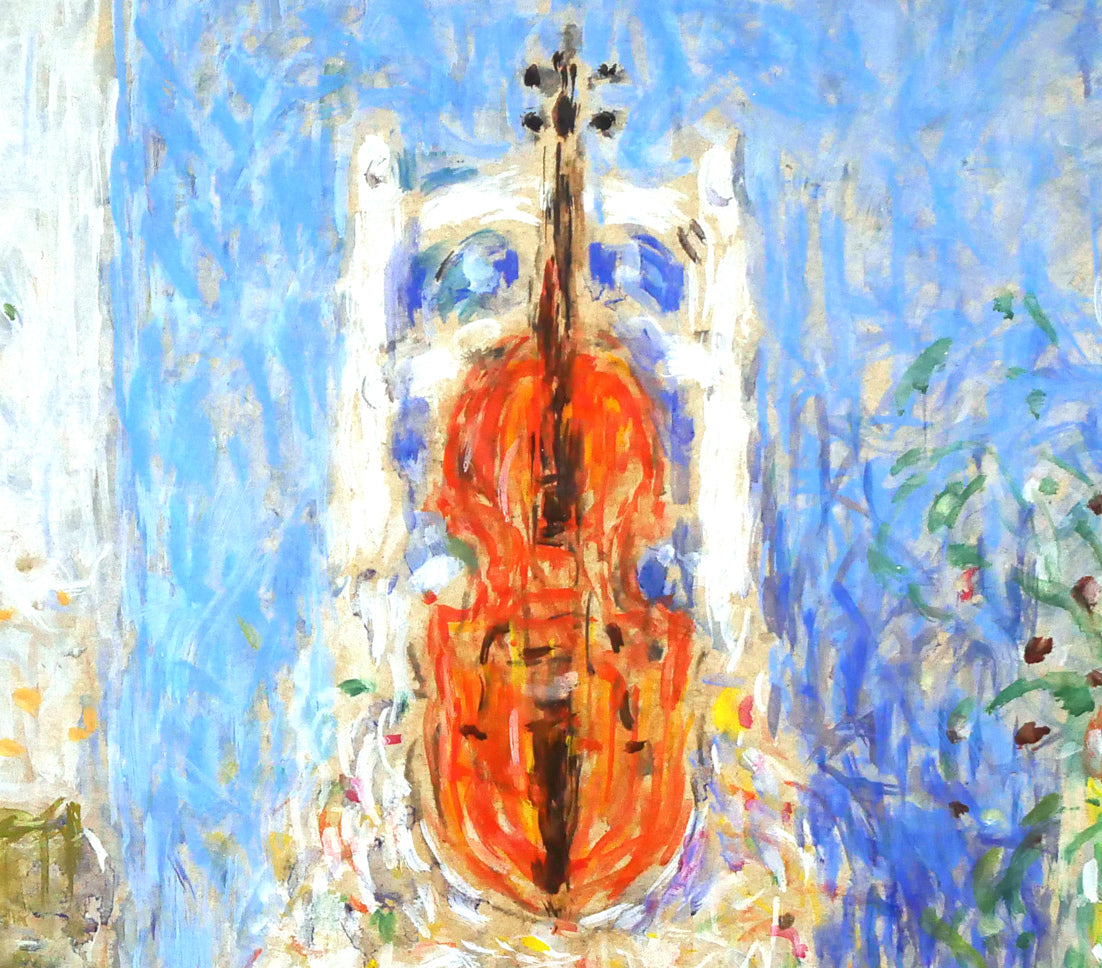 蛯子善悦「椅子とバイオリン」油絵・P8号 拡大画像4