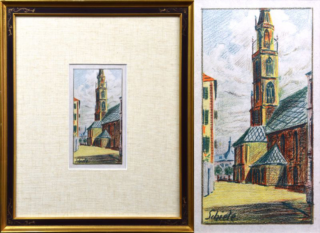 エゴン・シーレ「EGON SCHIELE」リトグラフ・ポートフォリオ(10枚セット額縁付き) ①「ボルザノの教会」(額寸47.3×39.7cm)