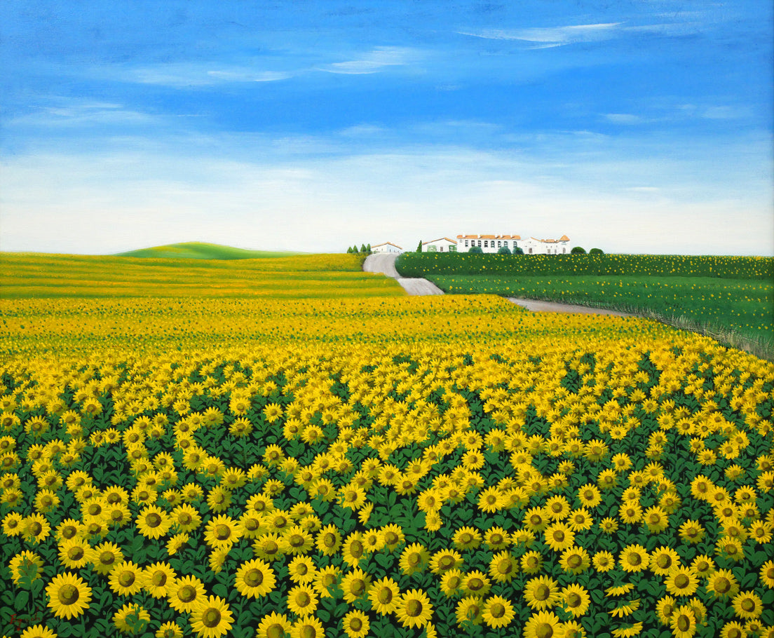 江口徹「向日葵の道」油絵・F20号 作品全体画像