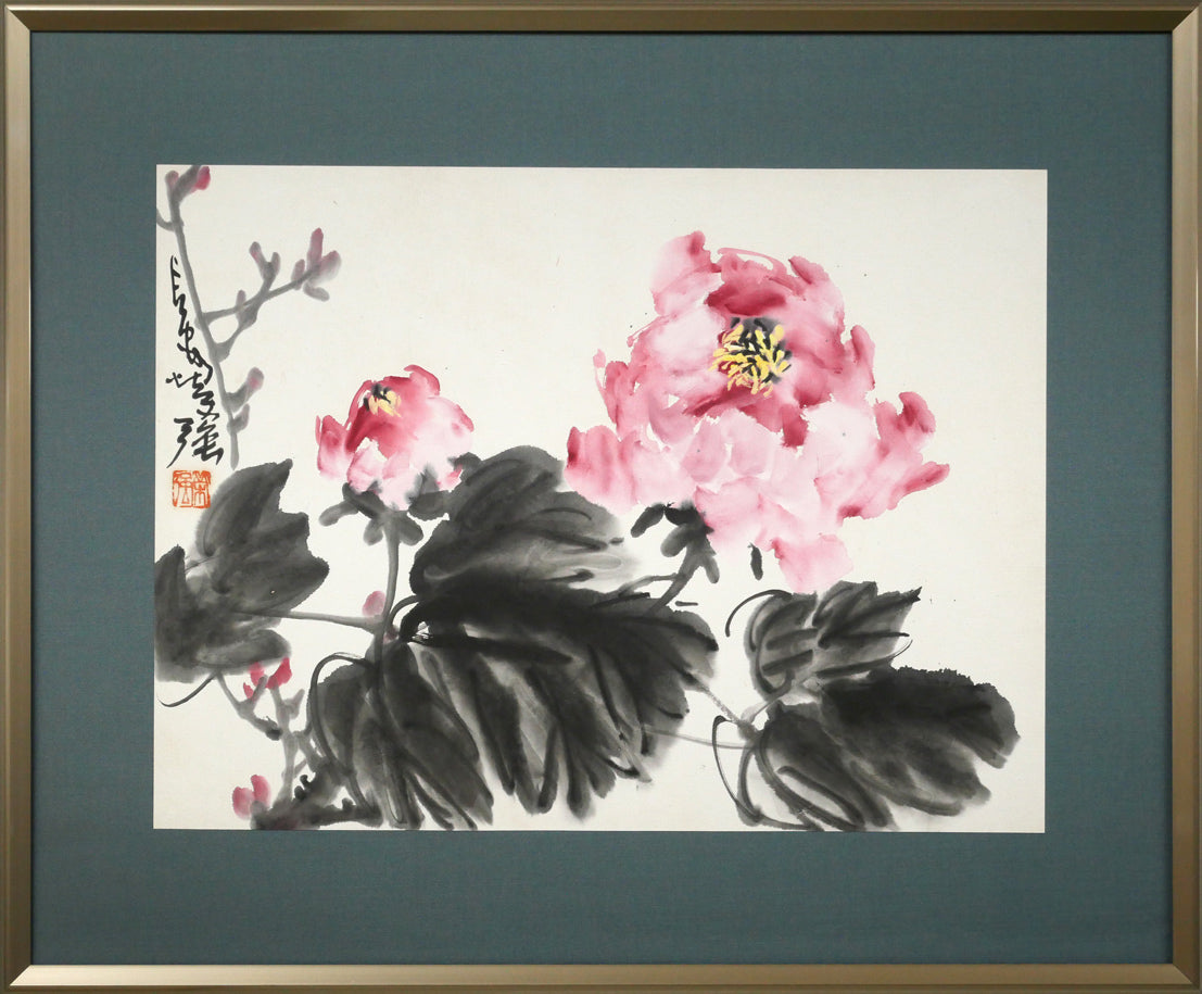 翟栄強「牡丹」墨彩画・8号