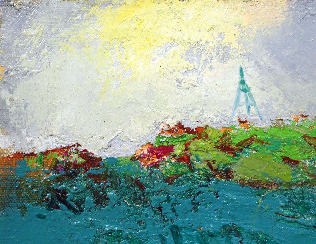 遠藤ミマン「三角点のある風景」油絵・F4号 拡大画像1