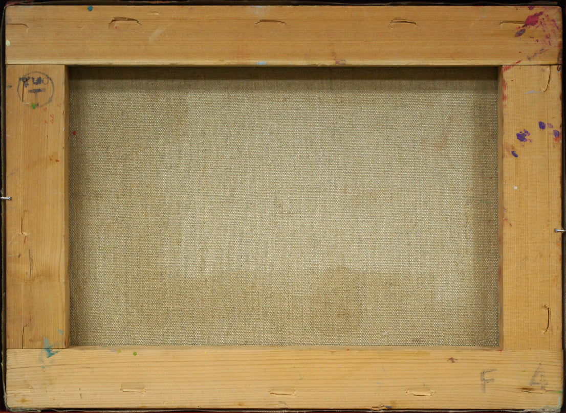 遠藤ミマン「三角点のある風景」油絵・F4号 キャンバス裏側画像