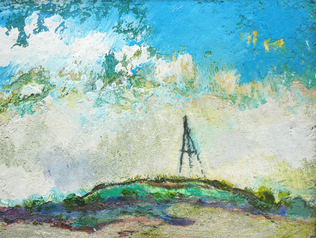 遠藤ミマン「三角点と馬」油絵・F4号 拡大画像2