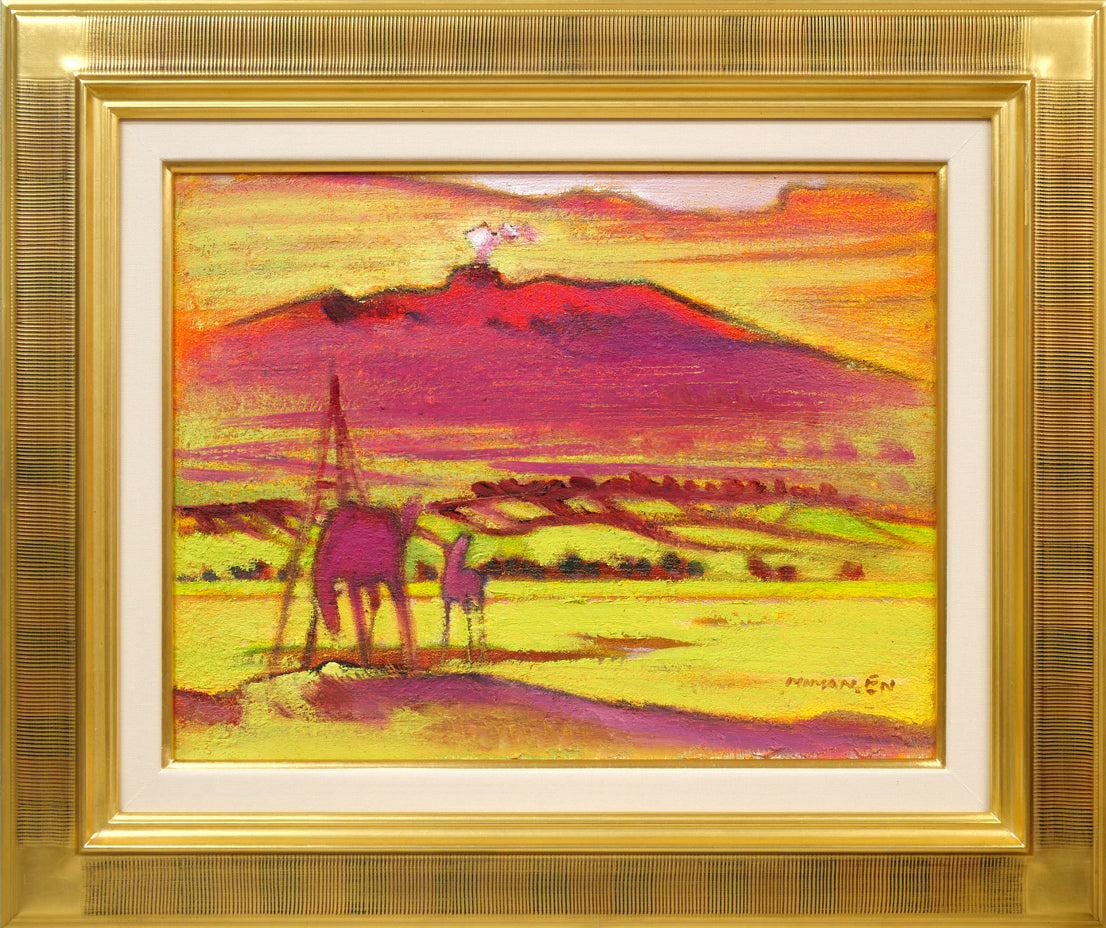 遠藤ミマン「樽前・三角点・馬」油絵・F6号