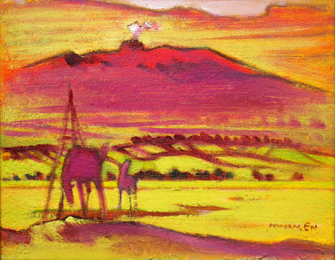 遠藤ミマン「樽前・三角点・馬」油絵・F6号 作品全体拡大画像