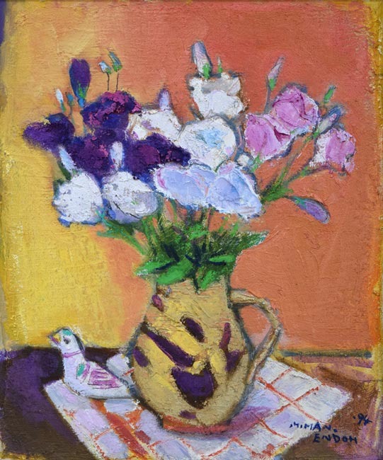 遠藤ミマン「花のまわり」油絵・F8号 作品全体画像