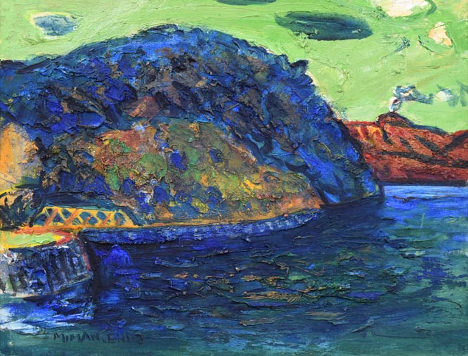 遠藤ミマン「支笏湖(樽前山)」油絵・F6号 作品全体拡大画像