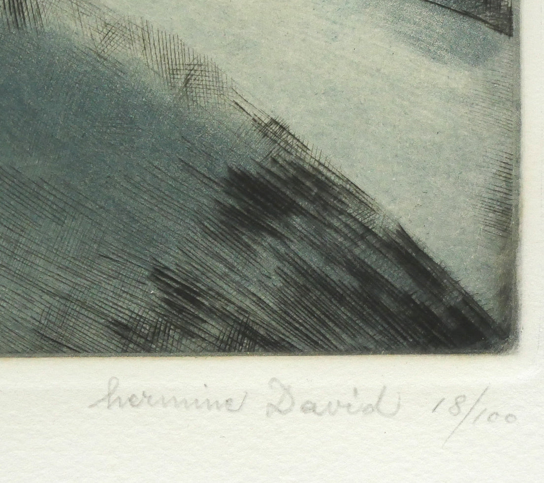 エルミーヌ ダヴィッド(Hermine DAVID)「パルマ・デ・マジョルカ」銅版画(ドライポイント・アクアチント) 本人直筆鉛筆サイン・限定番号(ed,18/100)