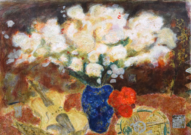 ロイ フェアチャイルド(Roy Fairchild)「白い花束」シルクスクリーン版画 拡大画像1