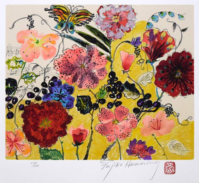 フジ子ヘミング「スエーデンの歌」シルクスクリーン版画 作品全体拡大画像